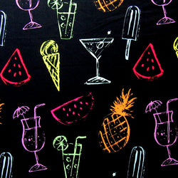 Martini, Drinks, and Fruit Print on Poly Spandex Fabric | (4 Way Stretch/Per Yard)