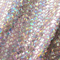 Holographic Mermaid Print on Poly Spandex Fabric (Silver/Orchid) | (4 Way Stretch/Per Yard)