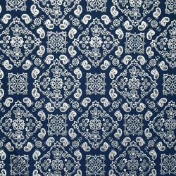 Paisley Printed with Foil on Poly Spandex Fabric (Silver/Sapphire) | (4 Way Stretch/Per Yard)