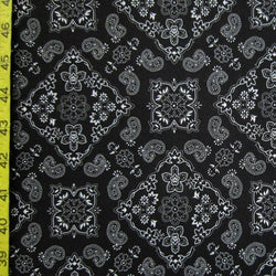 Paisley Printed on Poly Spandex Fabric (White/Black) | (4 Way Stretch/Per Yard)