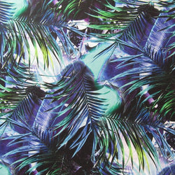 Tropical Leaves Print on Poly Spandex Fabric | (4 Way Stretch/Per Yard)