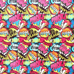 Comic Style Speech Bubble Print on Poly Spandex Fabric | (4 Way Stretch/Per Yard)