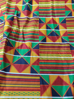 African Kenta Cloth Print on Poly Spandex Fabric | (4 Way Stretch/Per Yard)