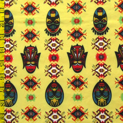 African Mask Print on Poly Spandex Fabric | (4 Way Stretch/Per Yard)