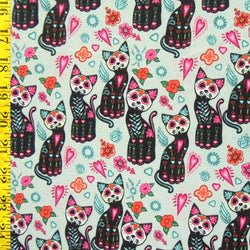 Cat with Mask Print on Poly Spandex Fabric | (4 Way Stretch/Per Yard)