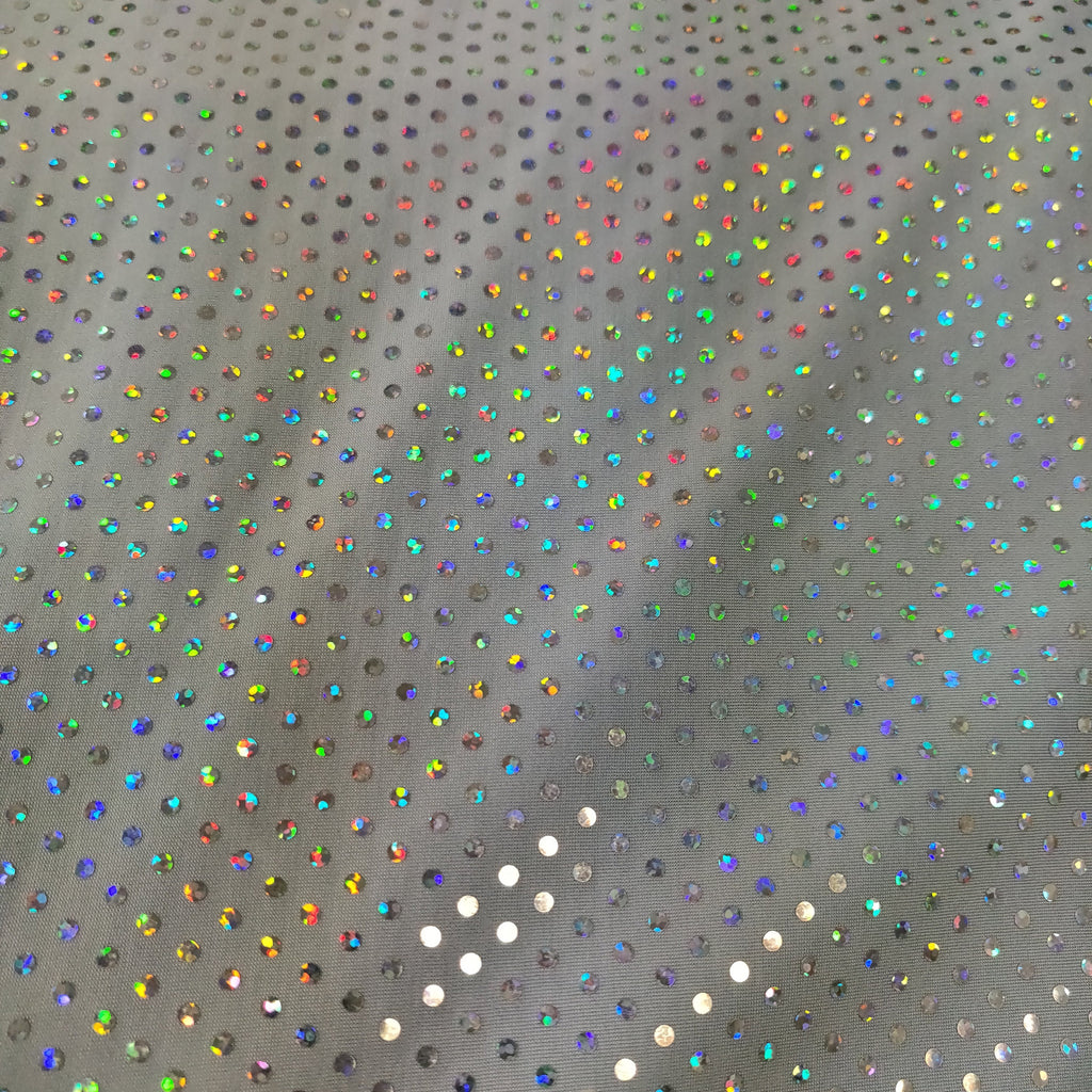 Dots with Holographic Foil Print on Poly Spandex Fabric (Silver 