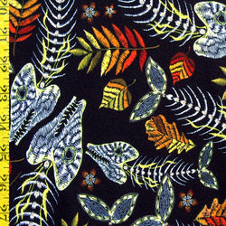 Fishbone and Leaves Print on Poly Spandex Fabric | (4 Way Stretch/Per Yard)