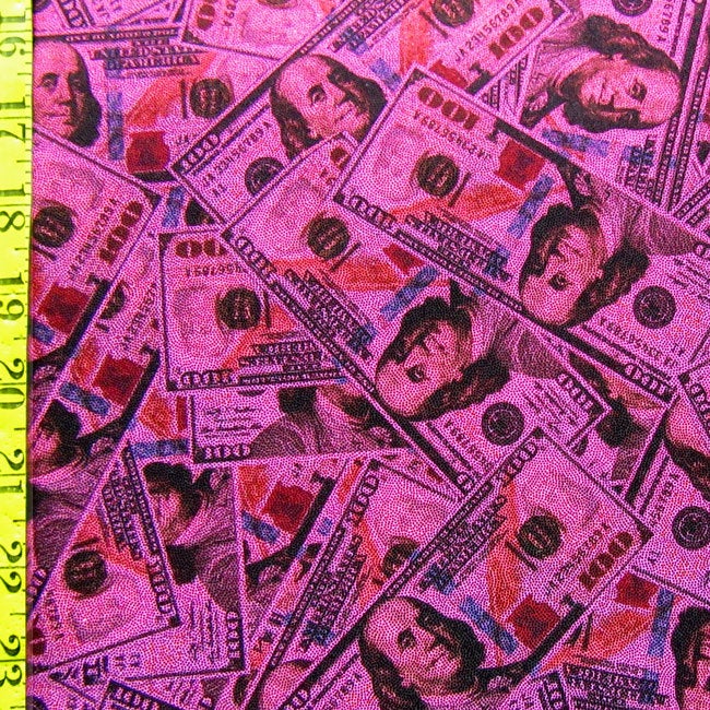 Pink 100 Dollar Bills Money Print Fabric Four Way Stretch Spandex Fabric Money  Print 