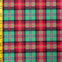 Multicolor Plaid Print on Poly Spandex Fabric (Red/Green) | (4 Way Stretch/Per Yard)