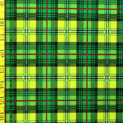 Multicolor Plaid Print on Poly Spandex Fabric (Yellow/Forest Green) | (4 Way Stretch/Per Yard)