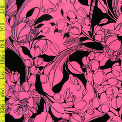 Floral Print on Poly Spandex Fabric (Fuchsia/Black) | (4 Way Stretch/Per Yard)