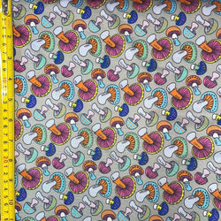 Funky Mushroom Print on Poly Spandex Fabric (Beige) | (4 Way Stretch/Per Yard)