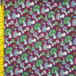 Funky Mushroom Print on Poly Spandex Fabric (Burgundy) | (4 Way Stretch/Per Yard)