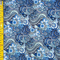 Japanese Theme Swirl Print on Poly Spandex Fabric (Blue) | (4 Way Stretch/Per Yard)