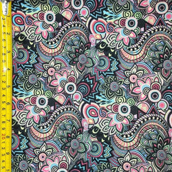 Japanese Theme Swirl Print on Poly Spandex Fabric (Multi) | (4 Way Stretch/Per Yard)