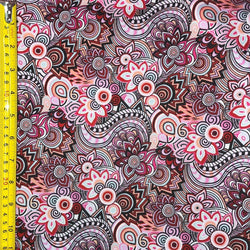 Japanese Theme Swirl Print on Poly Spandex Fabric (Pink) | (4 Way Stretch/Per Yard)