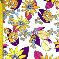 Cartoon Style Floral Print on Poly Spandex Fabric | (4 Way Stretch/Per Yard)