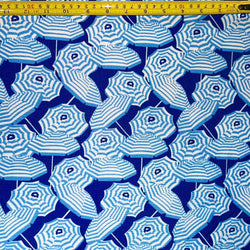 Umbrella Print on Poly Spandex Fabric (Blue/White) | (4 Way Stretch/Per Yard)