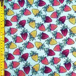 Various Strawberry Print on Poly Spandex Fabric | (4 Way Stretch/Per Yard)