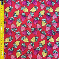 Various Strawberry Print on Poly Spandex Fabric | (4 Way Stretch/Per Yard)