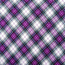 Multicolor Plaid Print with Holographic Dot Foil on Poly Spandex Fabric (Purple) | (4 Way Stretch/Per Yard)