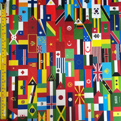 Different Country Flags Print on Poly Spandex Fabric | (4 Way Stretch/Per Yard)