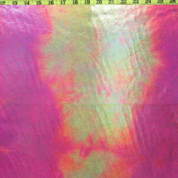 Holographic Mirror Dots on Tie Dyed Nylon Spandex Fabric (Fuchsia/Yellow/Orange) | (4 Way Stretch/Per Yard)