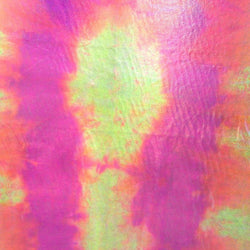 Holographic Mirror Dots on Tie Dyed Nylon Spandex Fabric (Fuchsia/Yellow/Orange) | (4 Way Stretch/Per Yard)