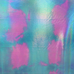 Holographic Mirror Dots on Tie Dyed Nylon Spandex Fabric (Fuchsia/Turquoise/Purple) | (4 Way Stretch/Per Yard)