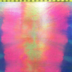 Holographic Mirror Dots on Tie Dyed Nylon Spandex Fabric (Fuchsia/Yellow/Royal/Green) | (4 Way Stretch/Per Yard)